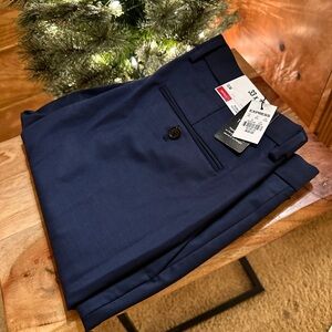 Express Slim Stretch + Navy Performance Wool Blend Suit Pant